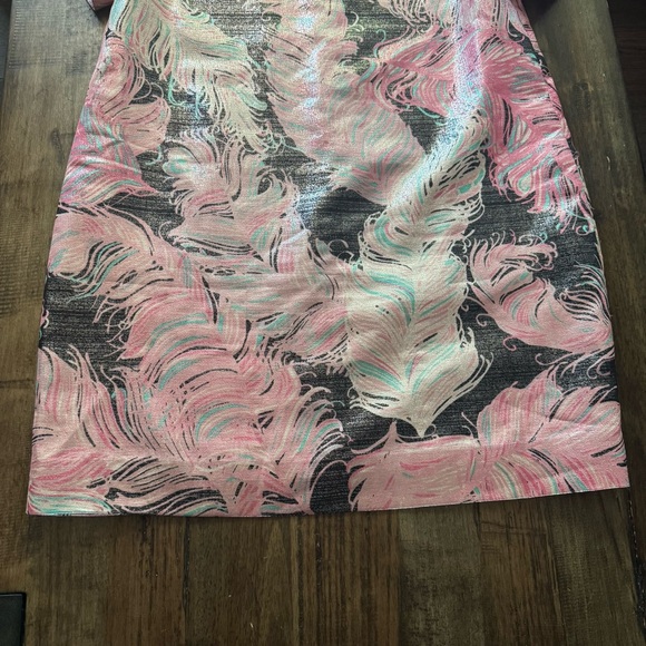 Kate Spade New York Regal Plumes Metallic Feather Print Pink Shift Dress - Picture 6 of 14
